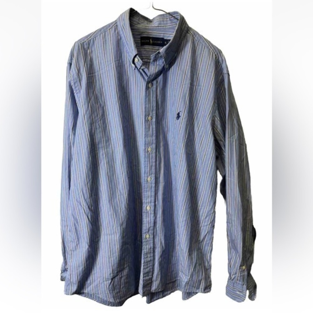 Polo Ralph Lauren‎ Shirt  XL White Blue Stripe Long Sleeve Button Down Men's